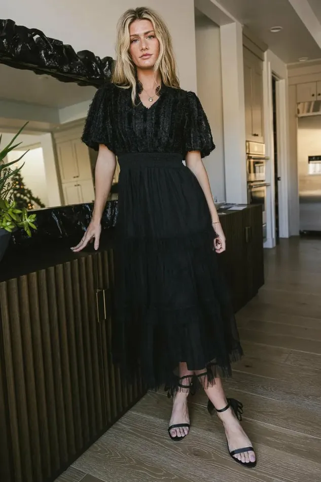 Padme Mesh Midi Dress In Black Black Women Bohme Dresses