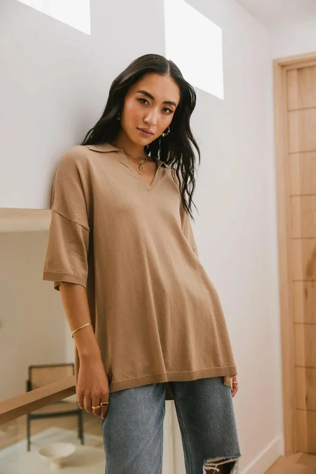 Palmer Oversized Top Beige Women Bohme Tees and Tanks
