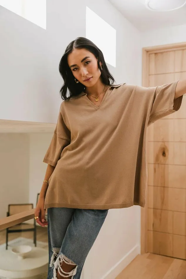 Palmer Oversized Top Beige Women Bohme Tees and Tanks