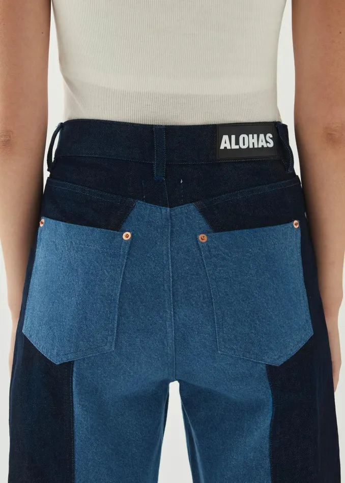 Pants Women ALOHAS Kansas Bicolor Indigo Denim Trousers