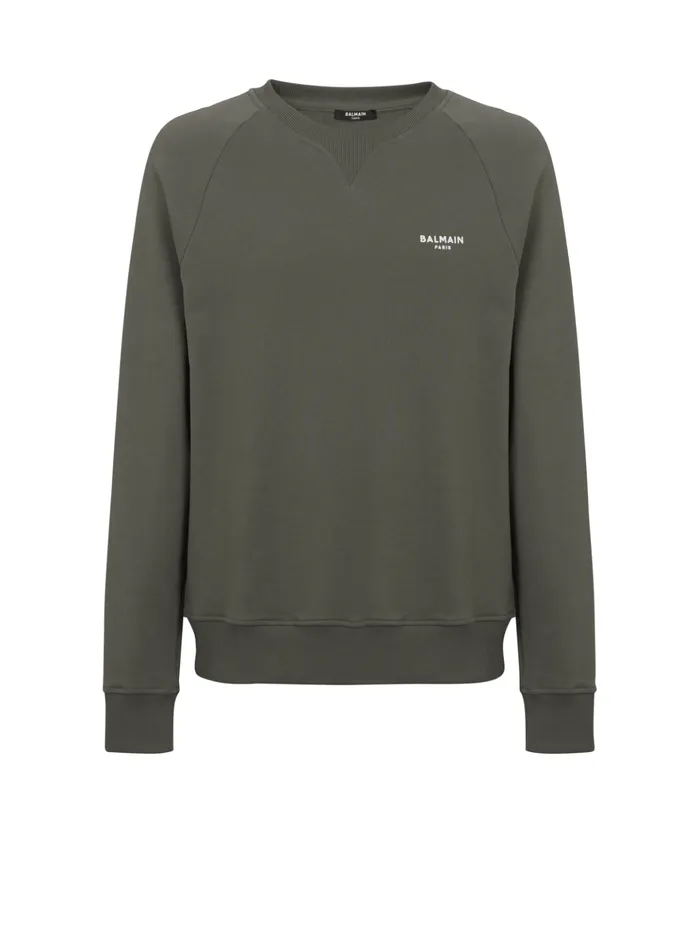 Paris Flocked Sweatshirt Khaki Men Balmain Sweatshirts