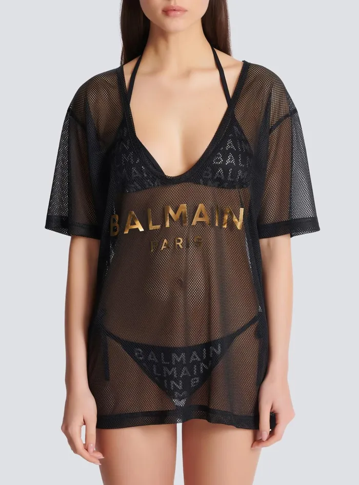 Paris Mesh Tshirt Black Women Balmain Swimwear