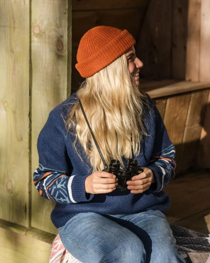 Passenger Clothing Ambiance Recycled Knitted Jumper Homespun Stripe Navy Women Knitwear
