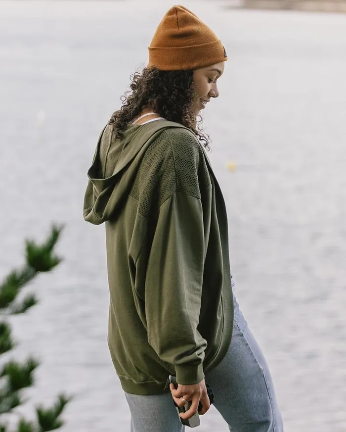 Passenger Clothing Celeste Recycled Cotton Open Front Hoodie Dusty Olive Women Hoodies and Sweatshirts