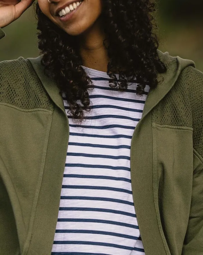 Passenger Clothing Celeste Recycled Cotton Open Front Hoodie Dusty Olive Women Hoodies and Sweatshirts