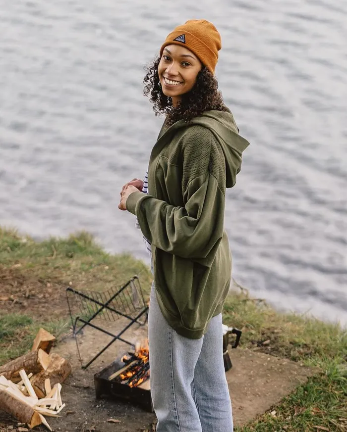Passenger Clothing Celeste Recycled Cotton Open Front Hoodie Dusty Olive Women Hoodies and Sweatshirts