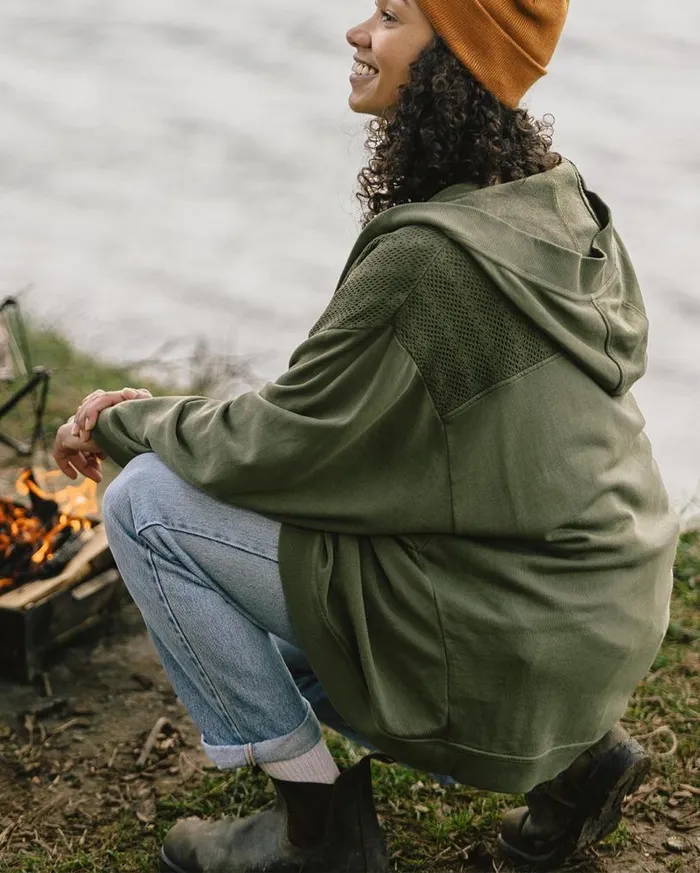 Passenger Clothing Celeste Recycled Cotton Open Front Hoodie Dusty Olive Women Hoodies and Sweatshirts