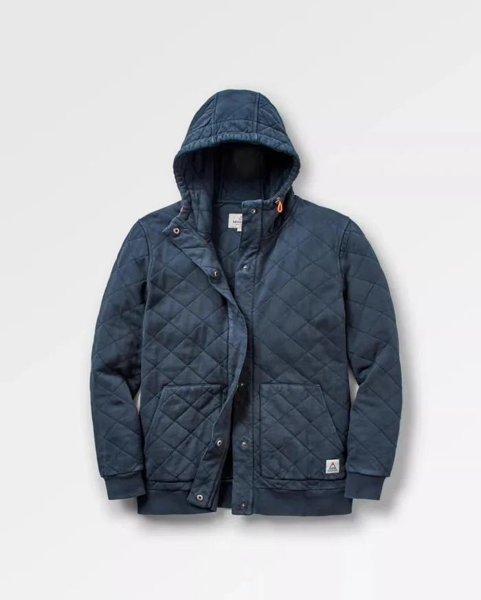 Passenger Clothing Clementine Recycled Quilted Popper Up Hoodie Deep Navy Women Activewear