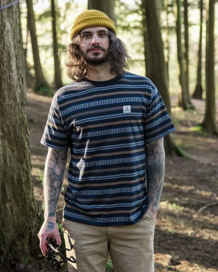 Passenger Clothing Crackle Organic Relaxed Fit TShirt Midnight Fairisle Stripe Men TShirts and Vests Passenger Clothing Crackle Organic Relaxed Fit TShirt Midnight Fairisle Stripe Men TShirts and Vests