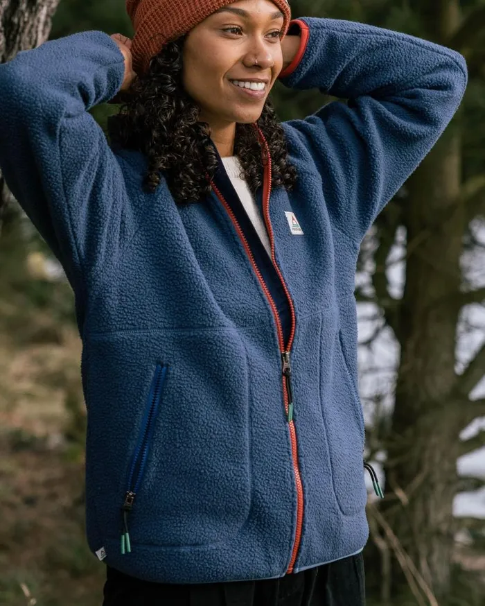 Passenger Clothing Fairbanks 20 Full Zip Recycled Sherpa Fleece Dark Denim Women Fleece