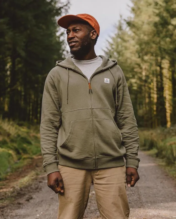Passenger Clothing Heritage Full Zip Recycled Cotton Hoodie Dusty Olive Men Hoodies and Sweatshirts