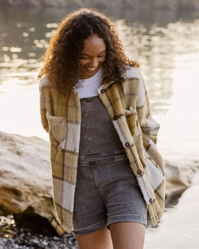 Passenger Clothing Olympus Yarn Dye Recycled Sherpa Fleece Shirt Honey Check Women Shirts
