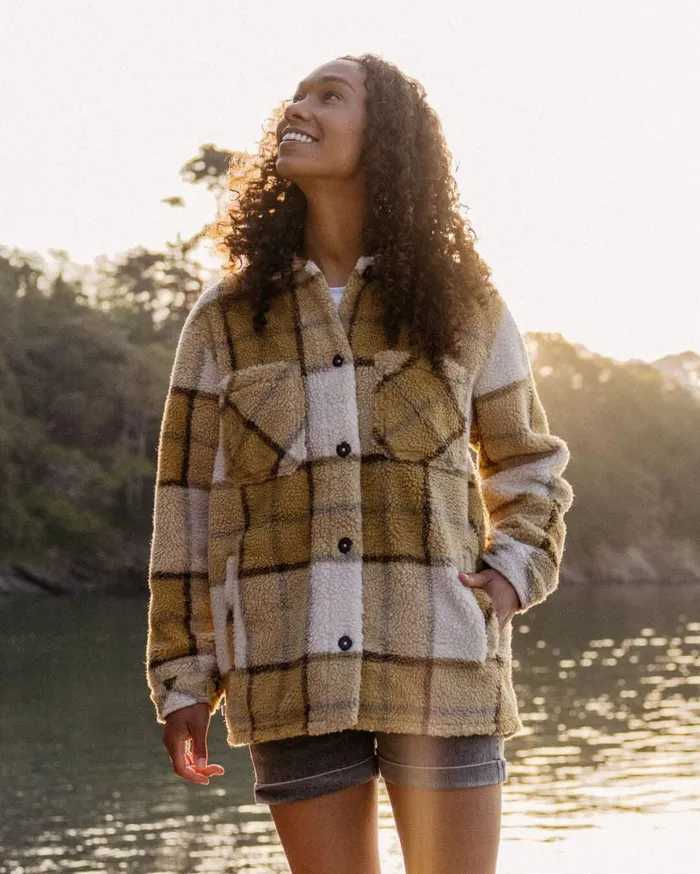 Passenger Clothing Olympus Yarn Dye Recycled Sherpa Fleece Shirt Honey Check Women Shirts