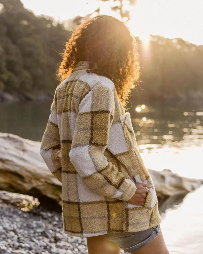 Passenger Clothing Olympus Yarn Dye Recycled Sherpa Fleece Shirt Honey Check Women Shirts