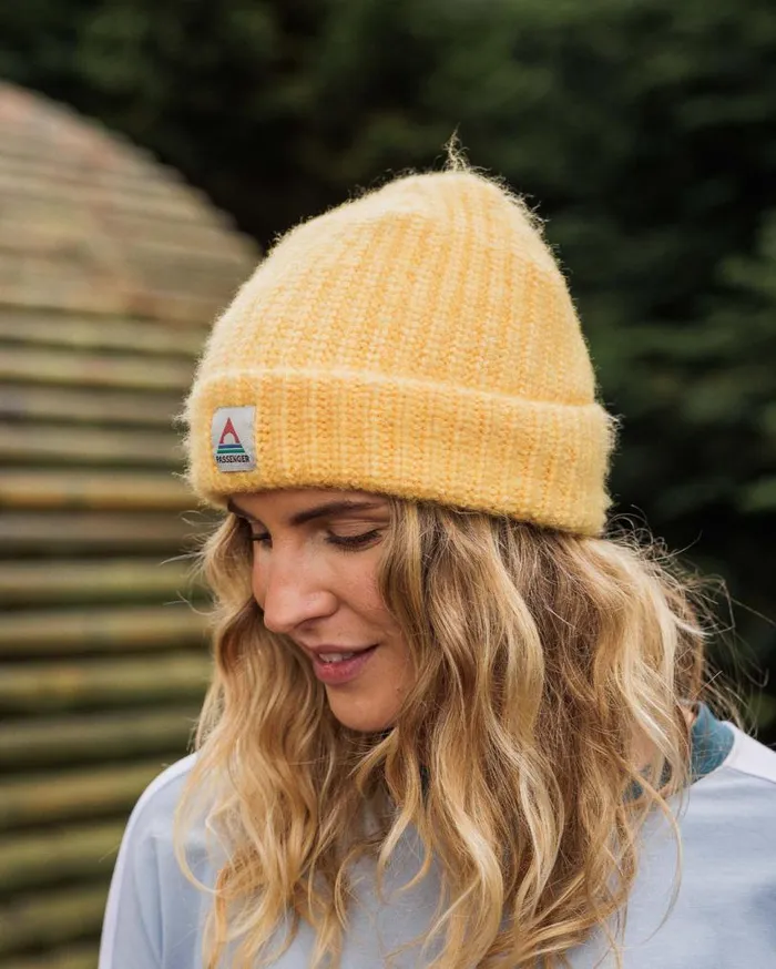 Passenger Clothing Redwood Fleece Lined Recycled Beanie Ochre Yellow WomenMen Beanies