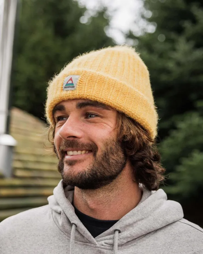 Passenger Clothing Redwood Fleece Lined Recycled Beanie Ochre Yellow WomenMen Beanies