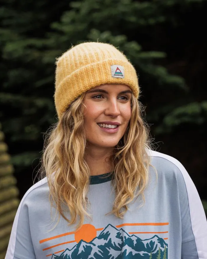 Passenger Clothing Redwood Fleece Lined Recycled Beanie Ochre Yellow WomenMen Beanies