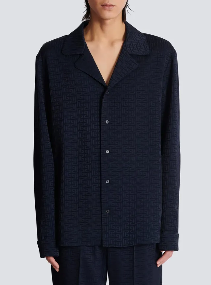 PB Labyrinth Jacquard Pyjama Shirt Navy Men Balmain Shirts And Polos