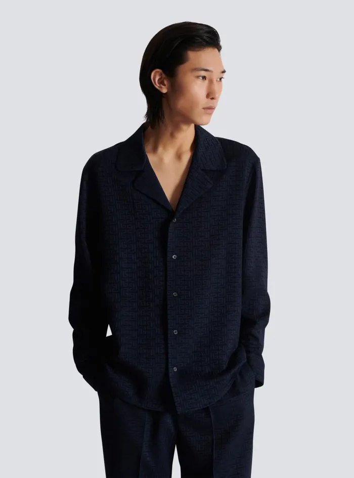PB Labyrinth Jacquard Pyjama Shirt Navy Men Balmain Shirts And Polos