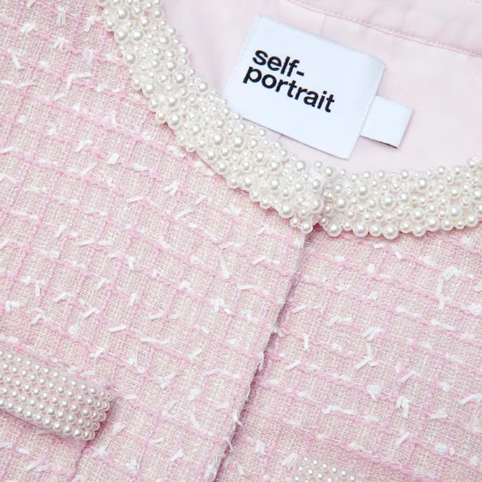 Pink Boucle Pearl Trim Jacket Women Self Portrait Outerwear