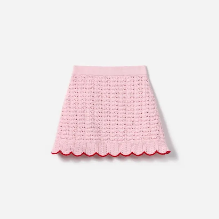 Pink Textured Knit Heart Detail Skirt Kids Self Portrait Knitwear