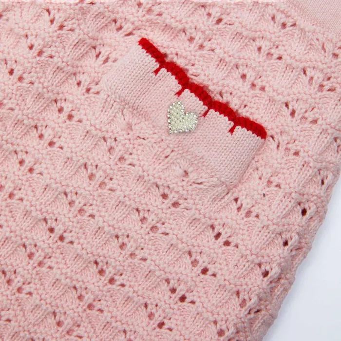 Pink Textured Knit Heart Detail Skirt Kids Self Portrait Knitwear