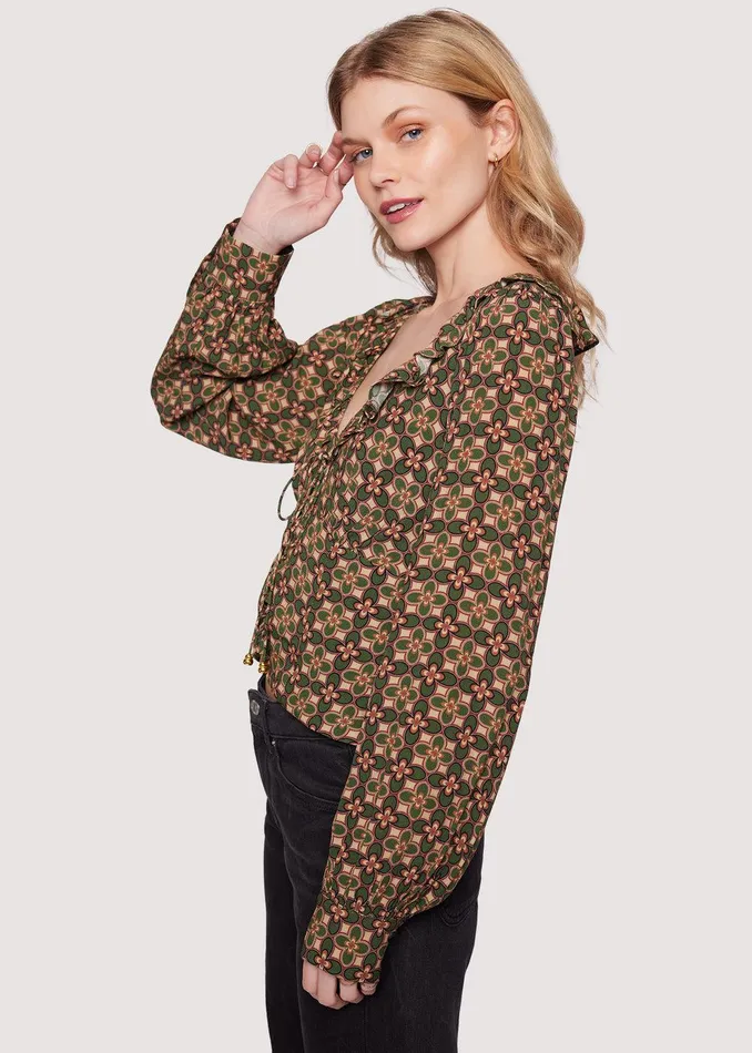 Pinnate Leaves Top Olive Women Lost Wander Tops