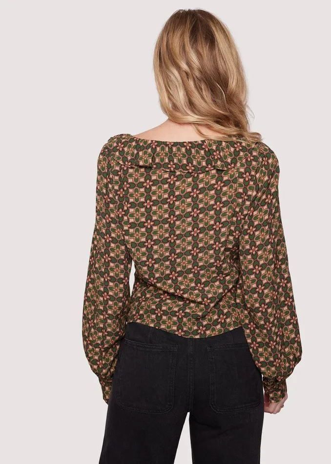 Pinnate Leaves Top Olive Women Lost Wander Tops