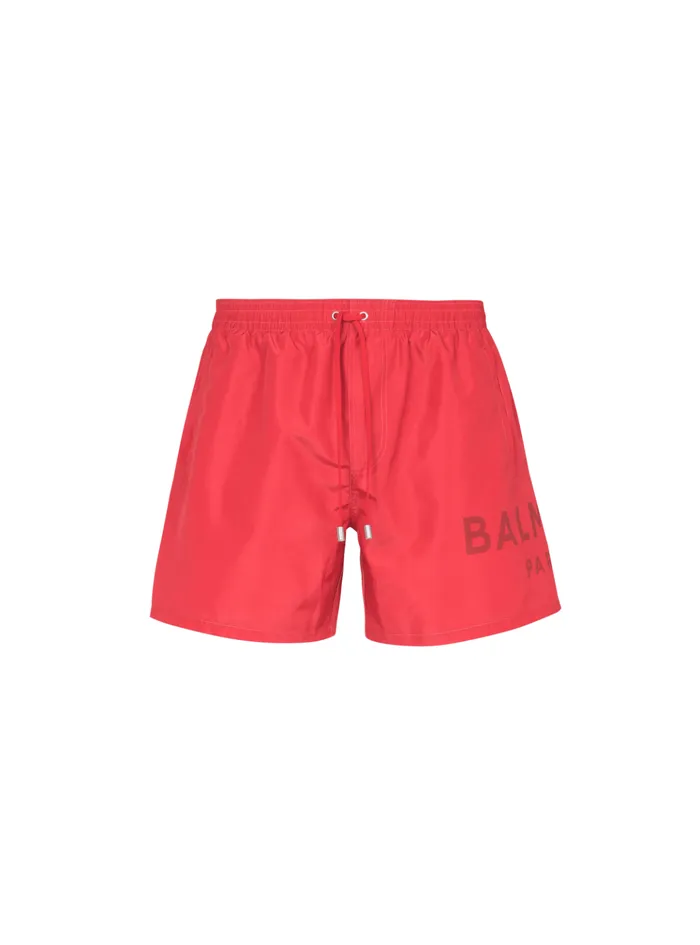 Printed Paris Swim Shorts Red Men Balmain Swimwear