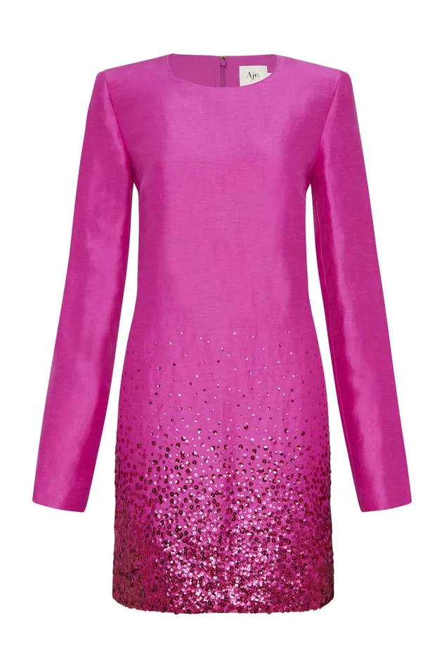 Reflection Sequin Mini Dress Deep Magenta Women Aje Pink Dresses