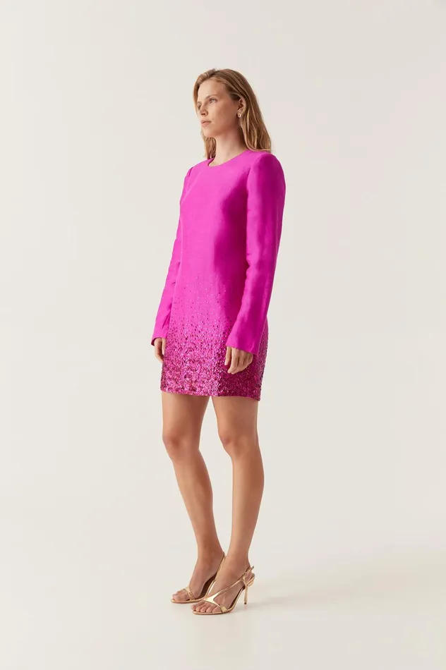 Reflection Sequin Mini Dress Deep Magenta Women Aje Pink Dresses