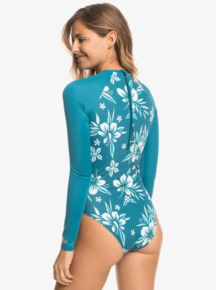 Roxy Bikini Tops Roxy Life All Day Aloha Long Sleeve OnePiece Swimsuit Moroccan Blue Alahia 8211 Women