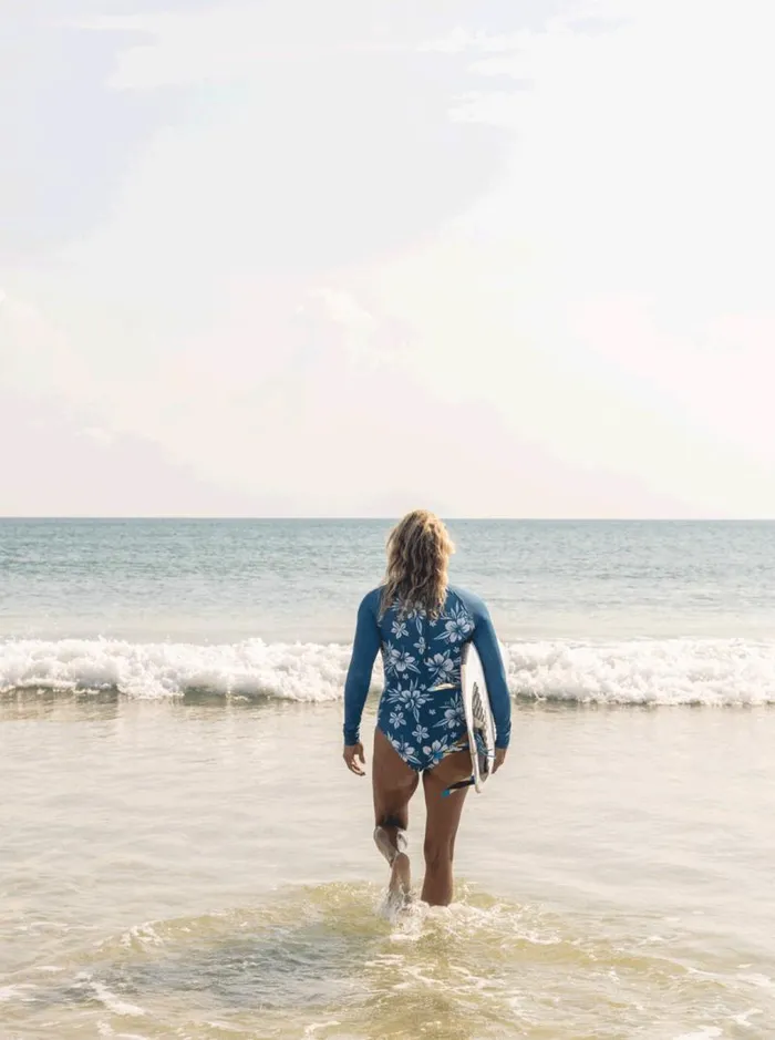 Roxy Bikini Tops Roxy Life All Day Aloha Long Sleeve OnePiece Swimsuit Moroccan Blue Alahia 8211 Women