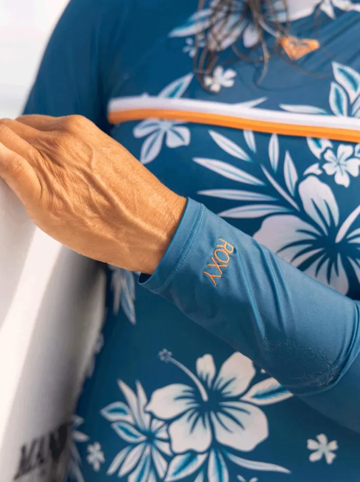 Roxy Bikini Tops Roxy Life All Day Aloha Long Sleeve OnePiece Swimsuit Moroccan Blue Alahia 8211 Women