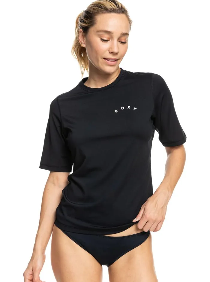Roxy Rashguards Enjoy Waves Short Sleeve UPF 50 Rashguard Anthracite 8211 Women