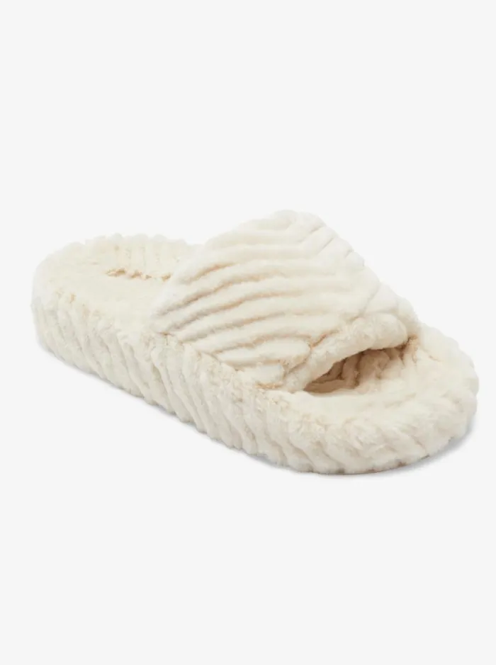 Roxy Sandals Slippy Faux Fur Slide Sandals Off White 8211 Women Roxy Sandals Slippy Faux Fur Slide Sandals Off White 8211 Women