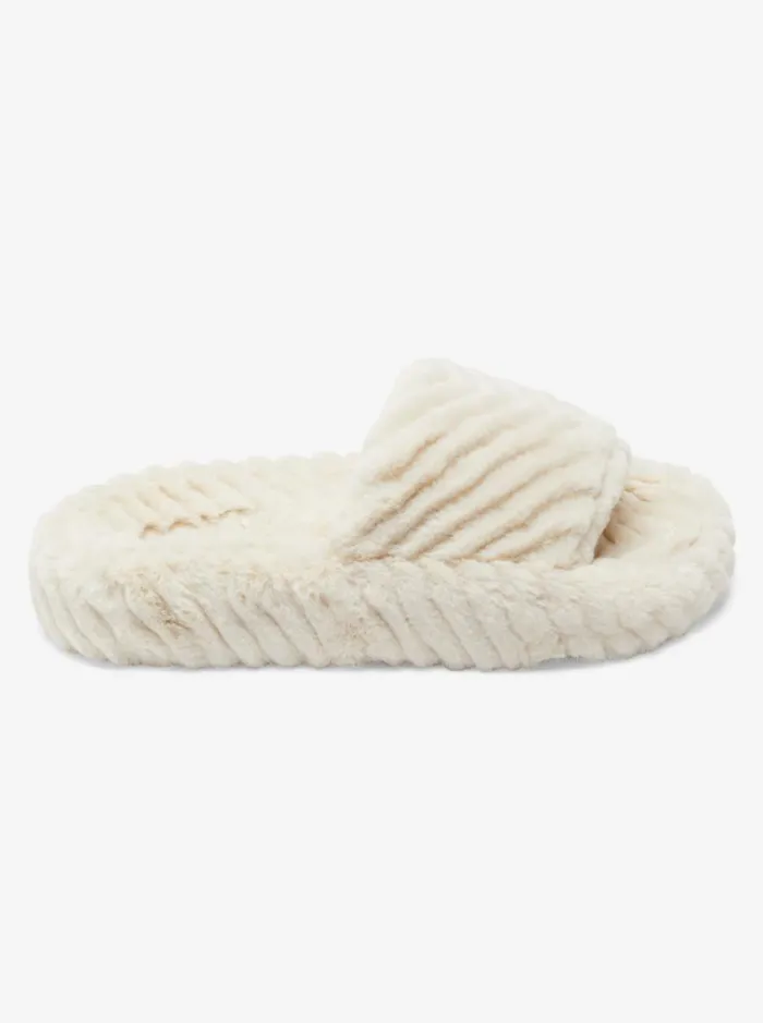 Roxy Sandals Slippy Faux Fur Slide Sandals Off White 8211 Women Roxy Sandals Slippy Faux Fur Slide Sandals Off White 8211 Women