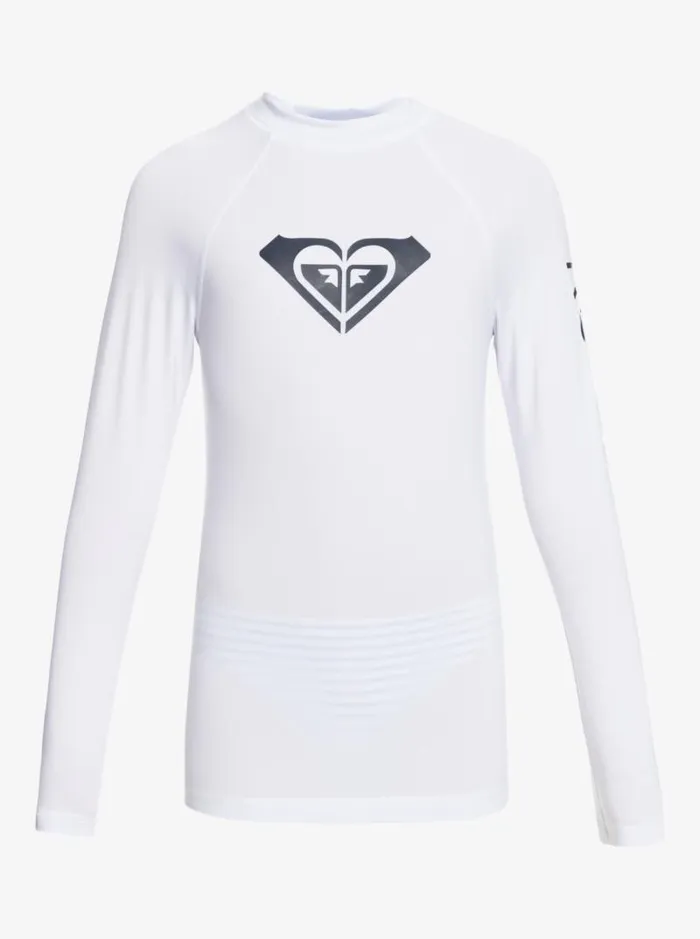 Roxy Swim Girl039s 716 Whole Hearted Long Sleeve UPF 50 Rashguard Bright White 8211 Kids