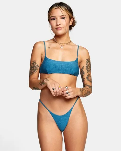 Rvca Brightside Skimpy French Bikini Bottoms Snorkel Blue Women Bikini Bottoms