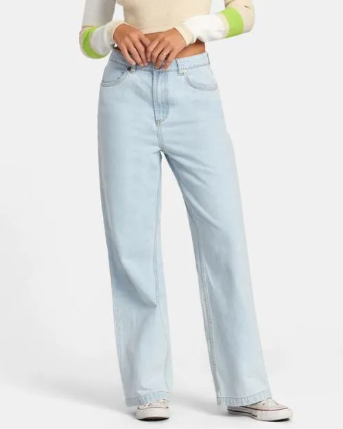 Rvca Coco Denim Jeans Bleach Wash Women Pants