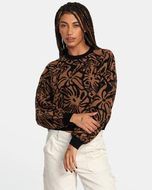 Rvca Dip In Pullover Sweater Tan Women Sweaters