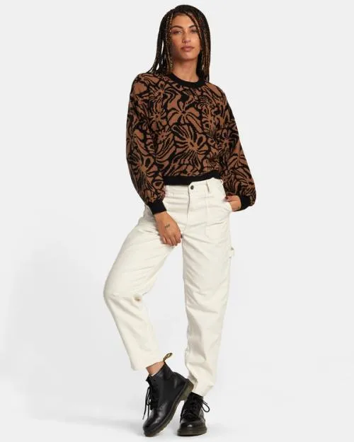 Rvca Dip In Pullover Sweater Tan Women Sweaters