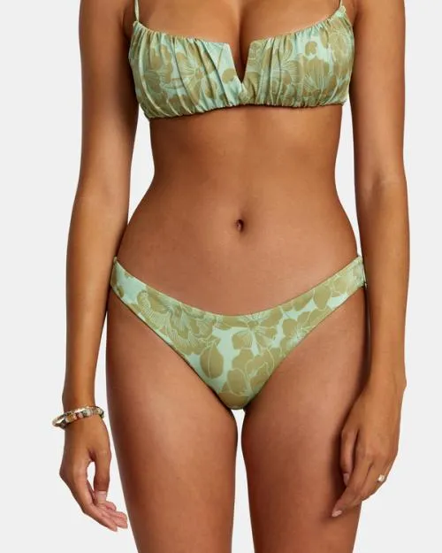 Rvca Fine Lines Shimmer Cheeky Bikini Bottoms Seafoam Women Bikini Bottoms