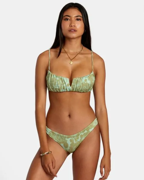 Rvca Fine Lines Shirred Bra Bikini Top Seafoam Women Bikini Tops