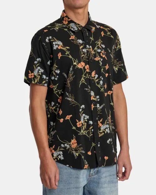 Rvca Further Floral Short Sleeve Shirt Midnight Men Shirts and Flannels