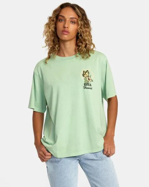Rvca Hibiscus Hawaii Tee Seafoam Women Tees and Tanks