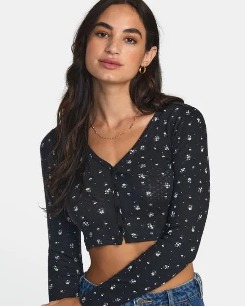 Rvca Homecoming Pointelle Long Sleeve Top Rvca Black Women Tops
