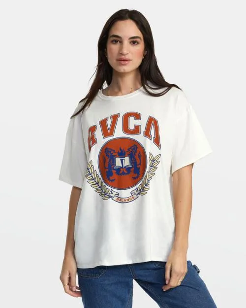 Rvca Letterman TShirt Vintage White Women Tees and Tanks