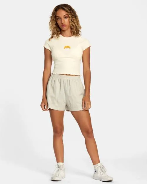 Rvca Linen Sawyer Elastic Waist Shorts Chalk Women Shorts and Skirts