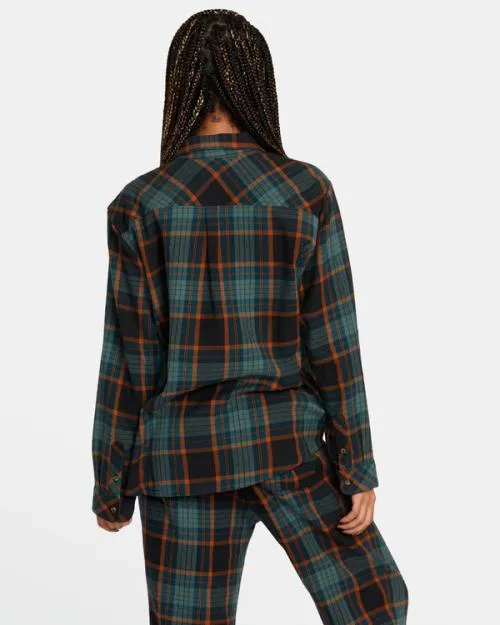 Rvca Mable Flannel Long Sleeve Shirt Rvca Black Women Tops